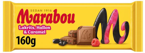 Шоколадная плитка Marabou с лакрицей, малиной и карамелью, 160 г 