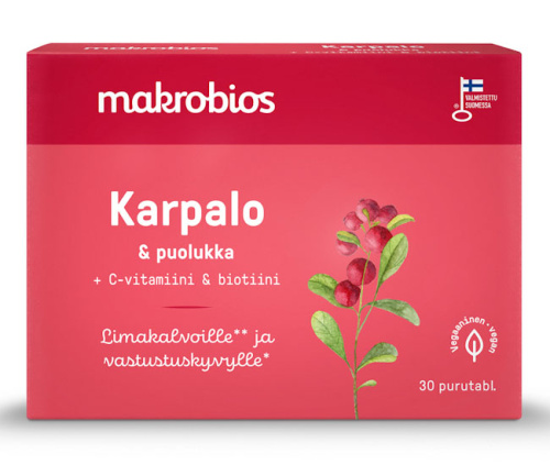 Makrobios жевательные витаминные таблетки «Клюква–Брусника» 30 таблеток, 16 г 