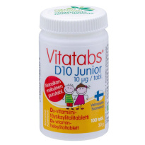 Vitatabs D10 Junior – таблетка с витамином D3 и полностью ксилитовой основой, 100 шт. 
