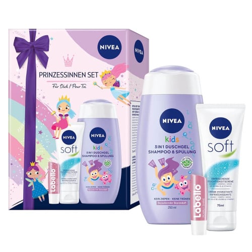 Nivea подарочный набор PRINCESS SET 3 предмета - гель для душа - крем - Labello бальзам для губ