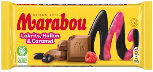 Marabou Licorice, Hallon & Caramel Молочный шоколад 185 г 